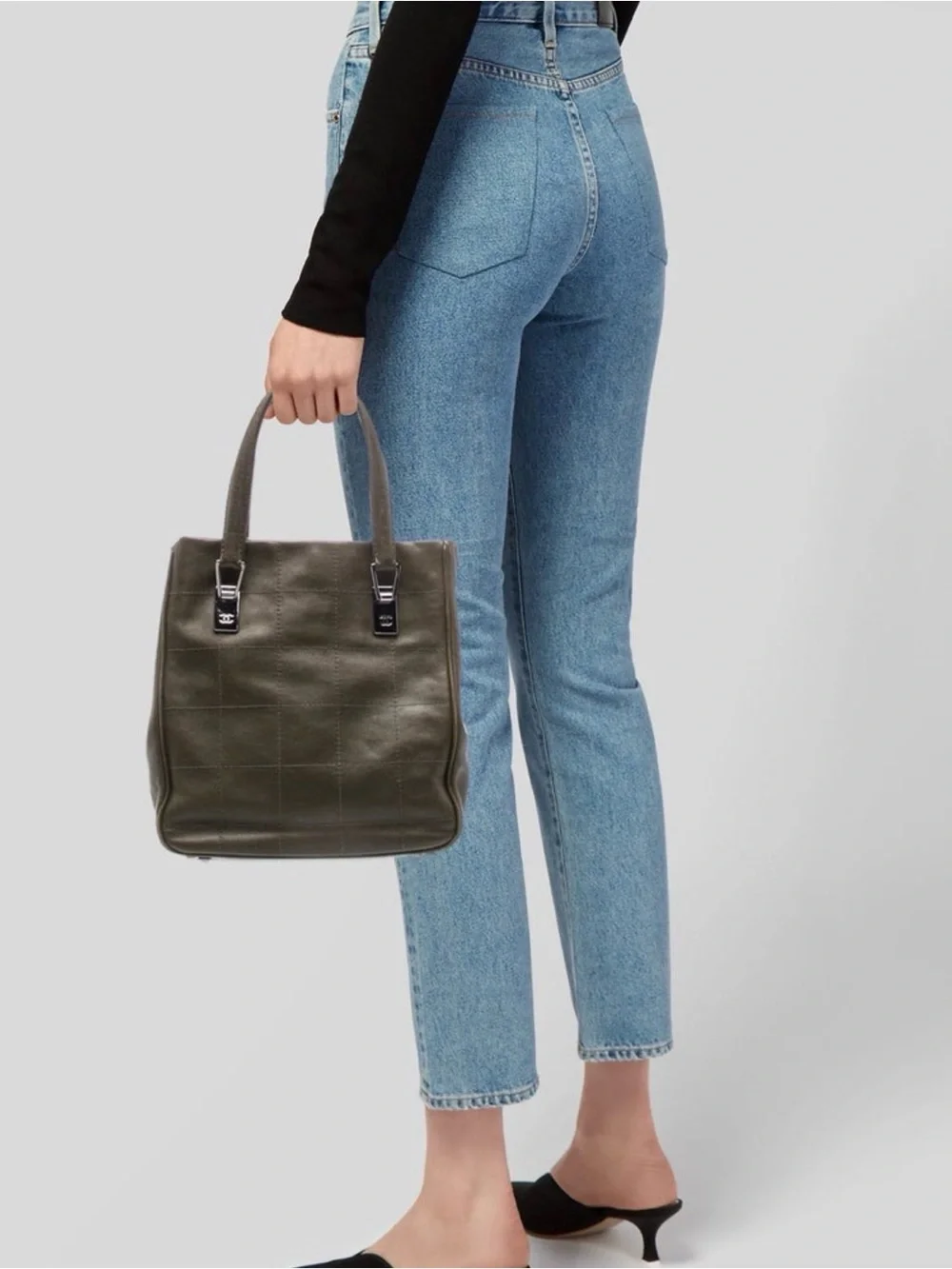 CHANEL Olive Green Quilted Leather Top-Handle Tote